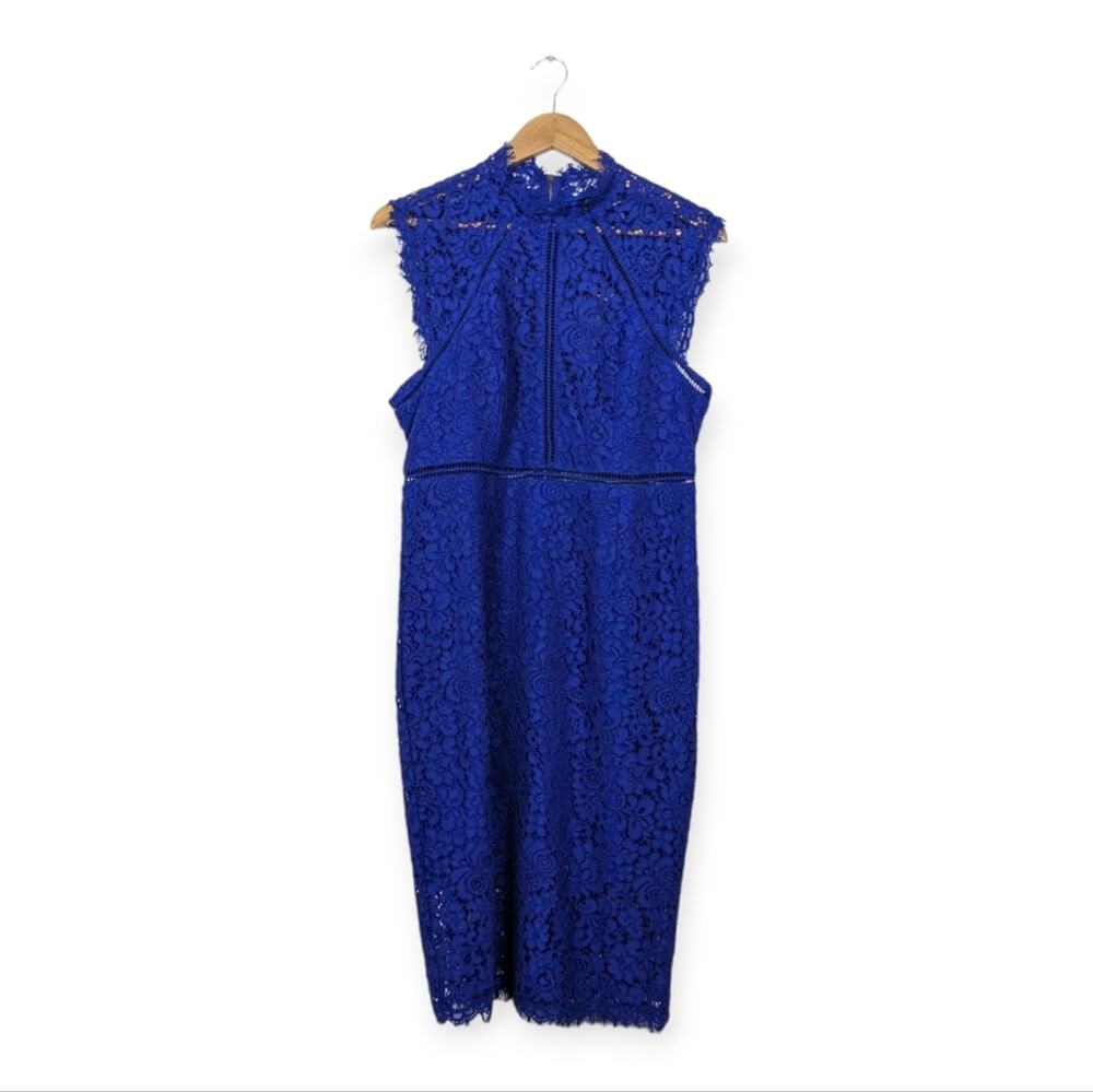 Bardot Sheath Dress 10 Cobalt Blue Lace Panel Sleeveless Cocktail NWT